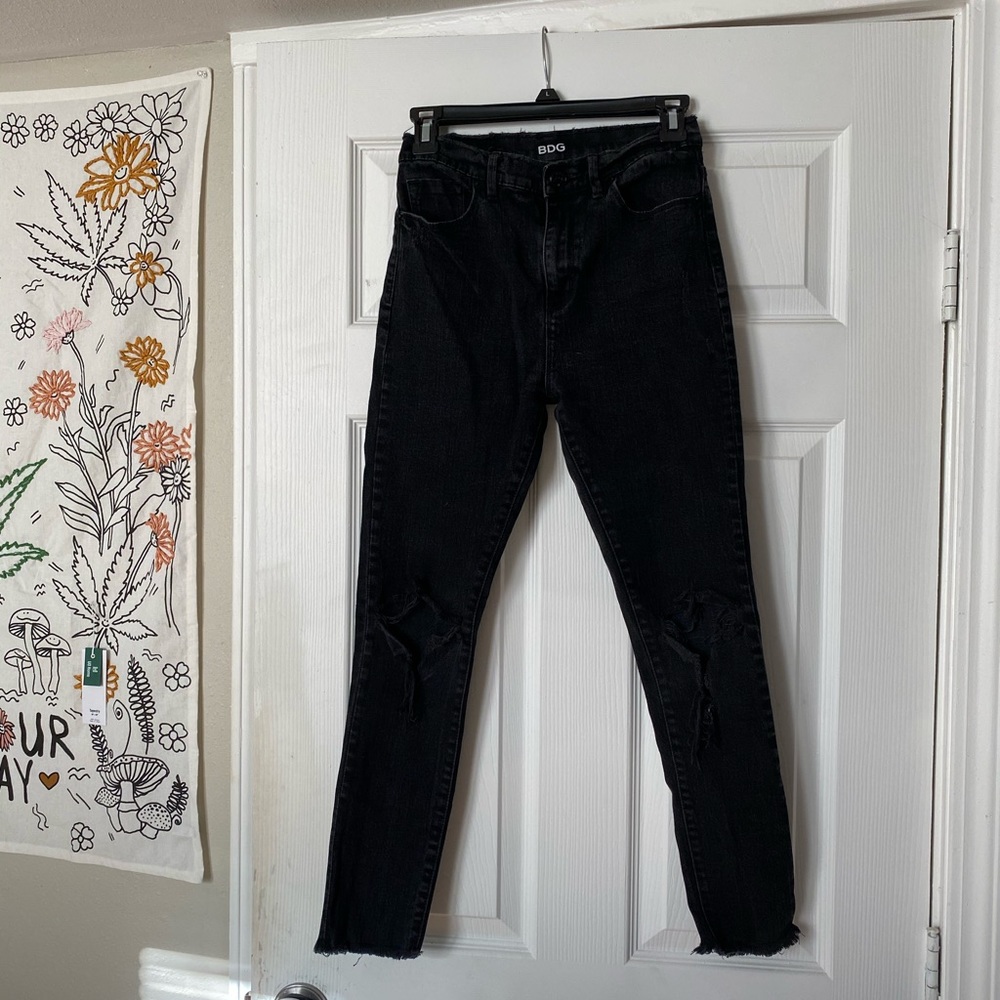 Urban outfitters cropped distressed black jeans